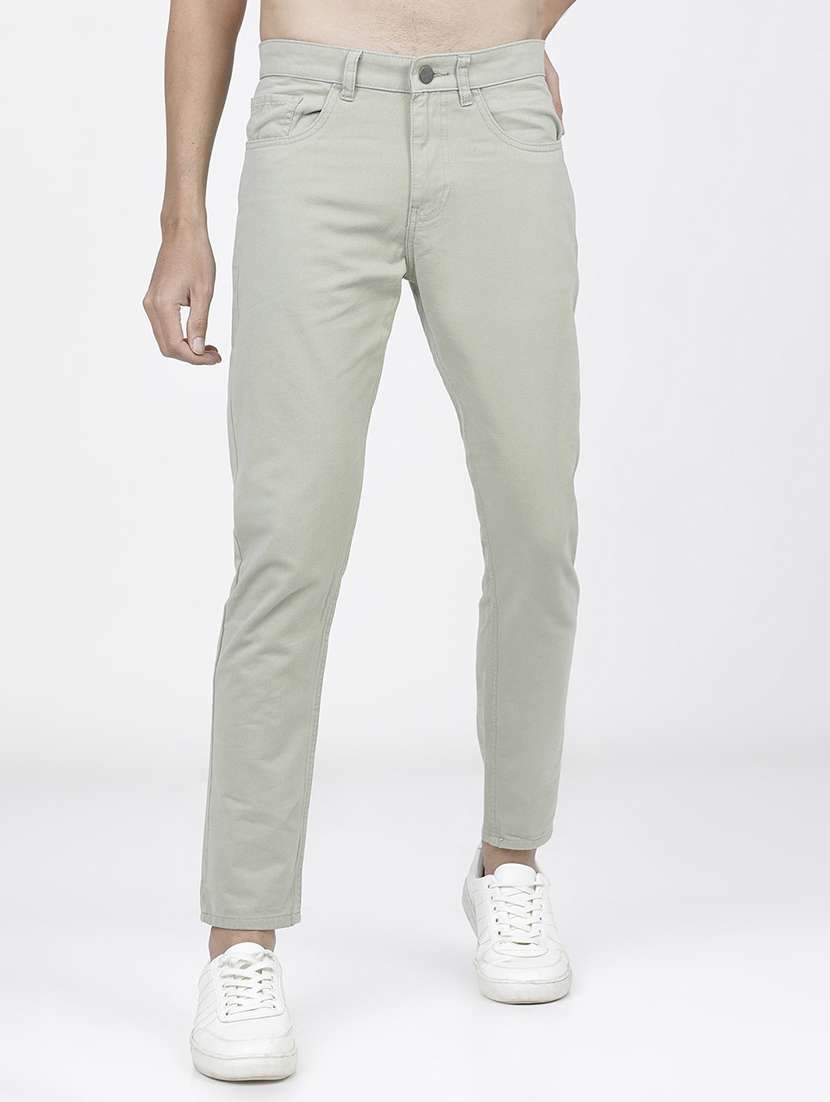 men mid rise solid chinos