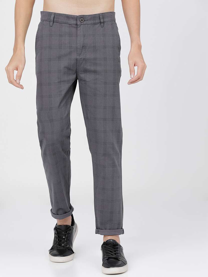 men mid rise checkered chinos