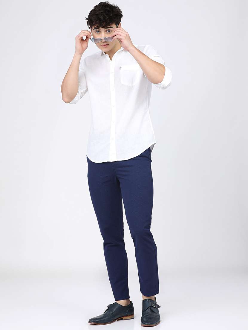 men mid rise self design chinos  - 21375642 -  Standard Image - 4