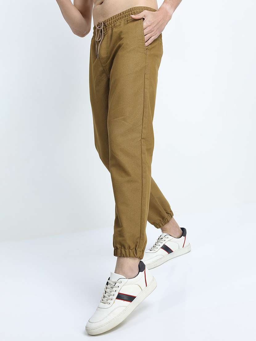 men brown solid mid rise joggers - 21375673 -  Standard Image - 1