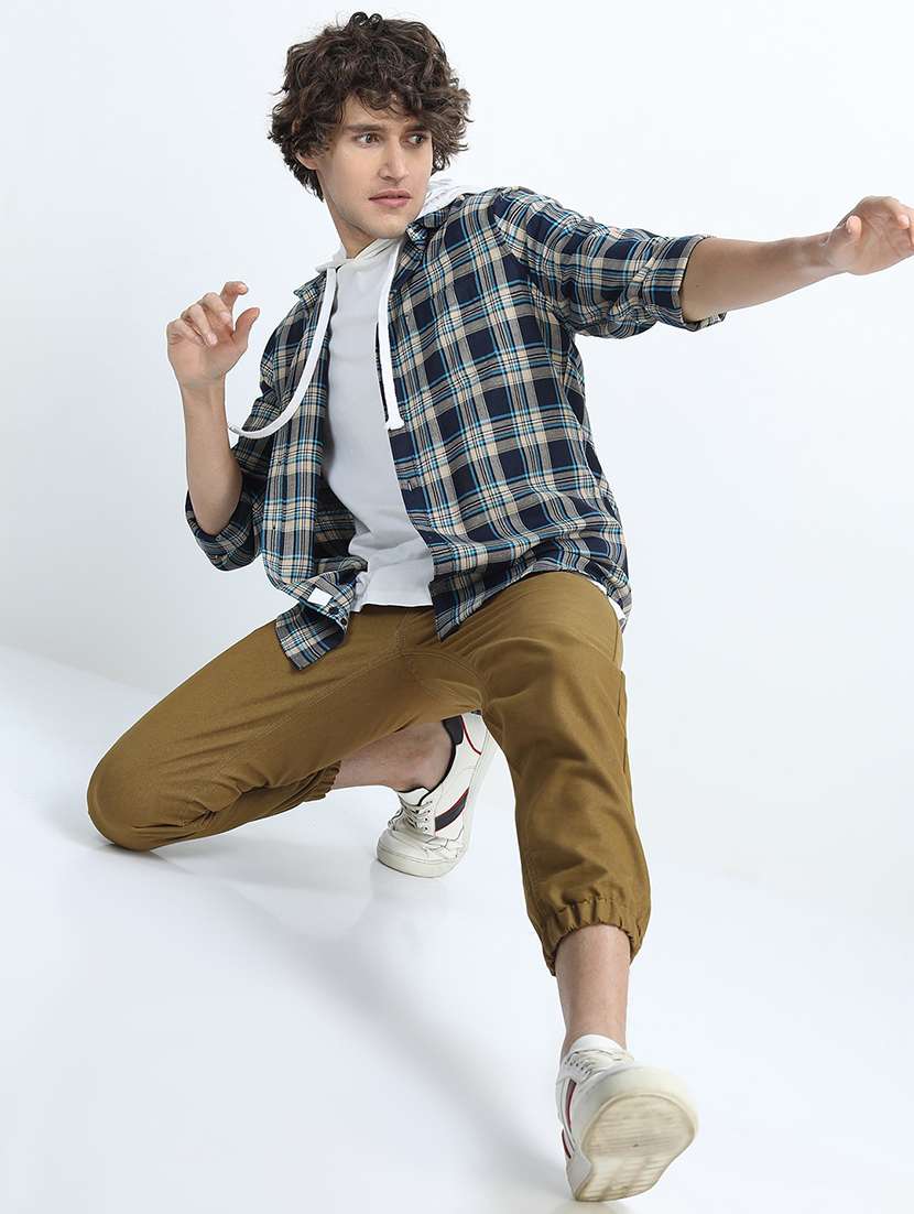 men brown solid mid rise joggers - 21375673 -  Standard Image - 4