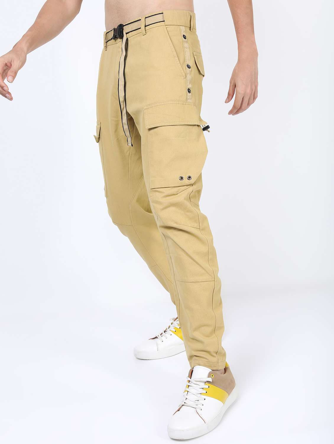 men mid rise solid cargos - 21375682 -  Standard Image - 1