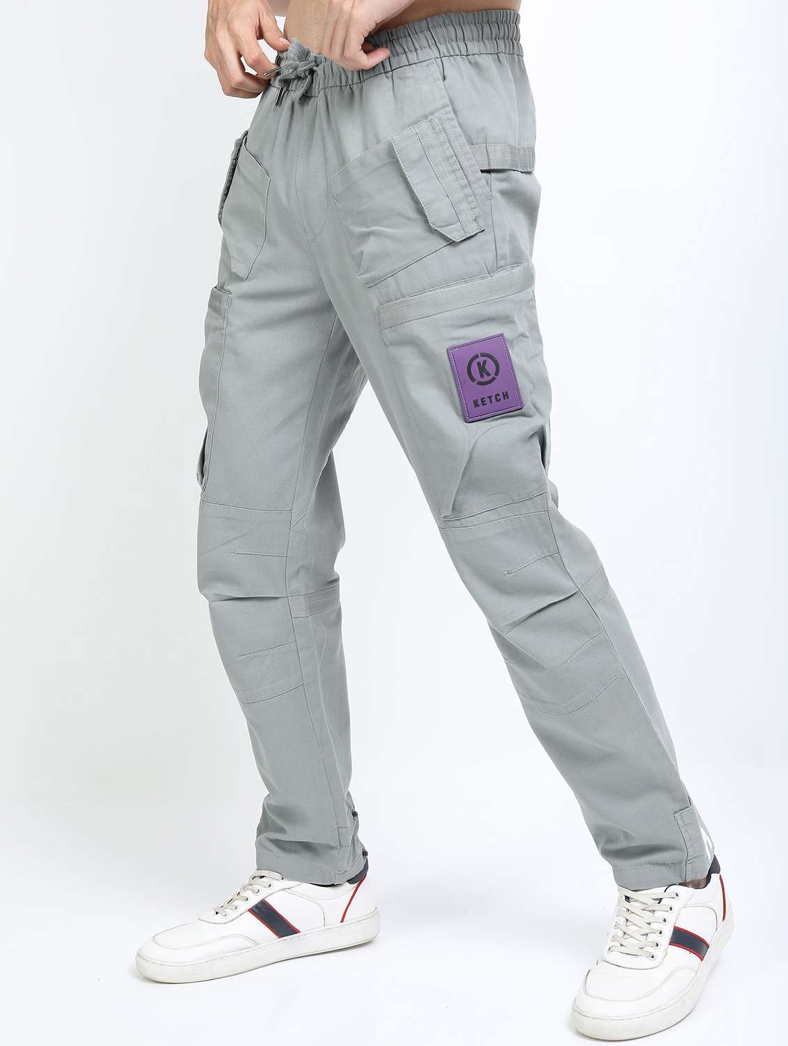 men mid rise solid cargos - 21375686 - Standard Image - 1