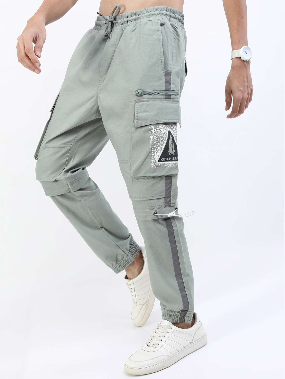 men mid rise solid cargos - 21375696 -  Standard Image - 1
