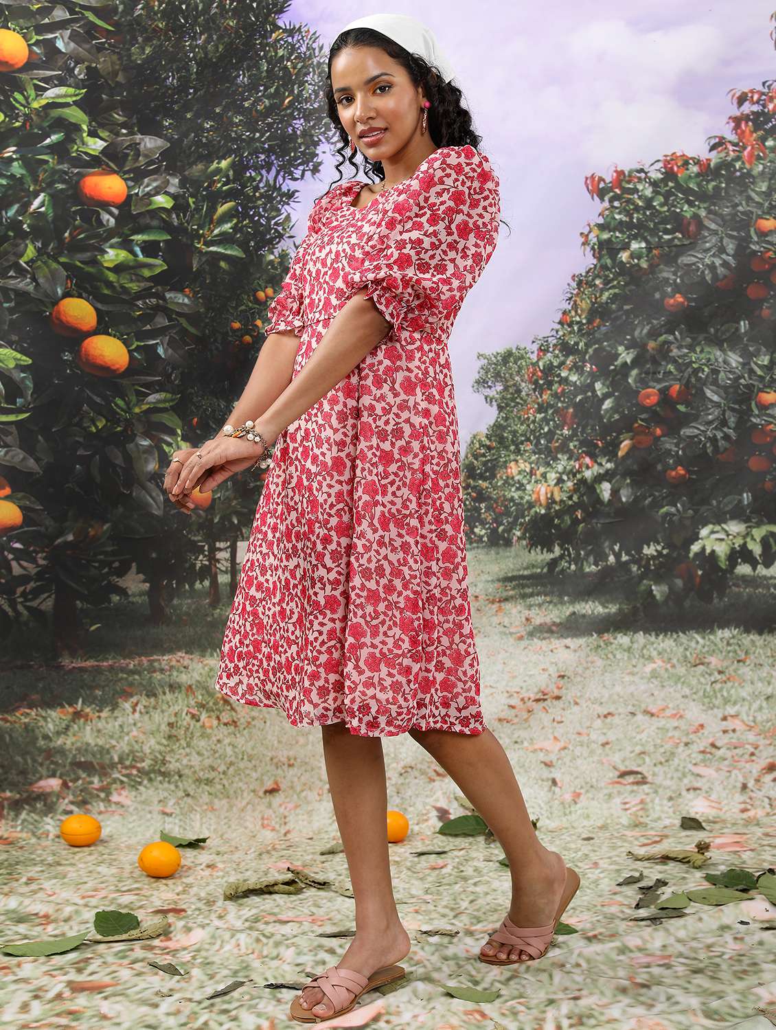 multicolored floral printed fit & flare dress - 21375801 -  Standard Image - 1