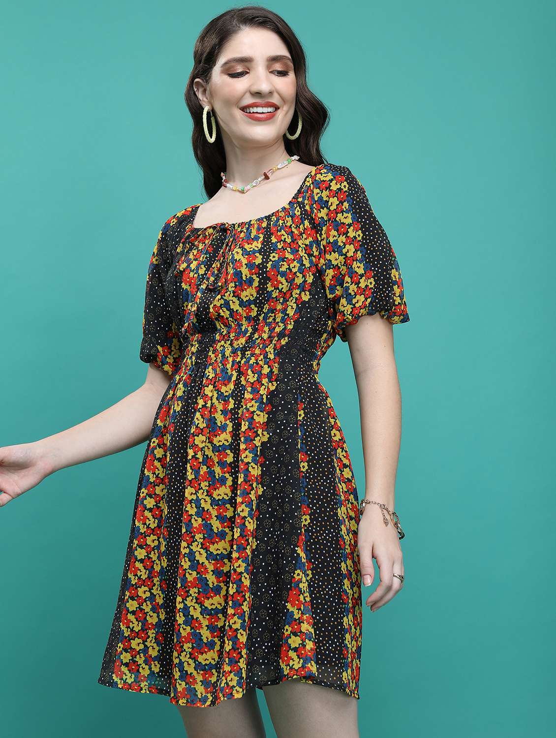 multicolored floral printed fit & flare dress - 21375805 -  Standard Image - 1