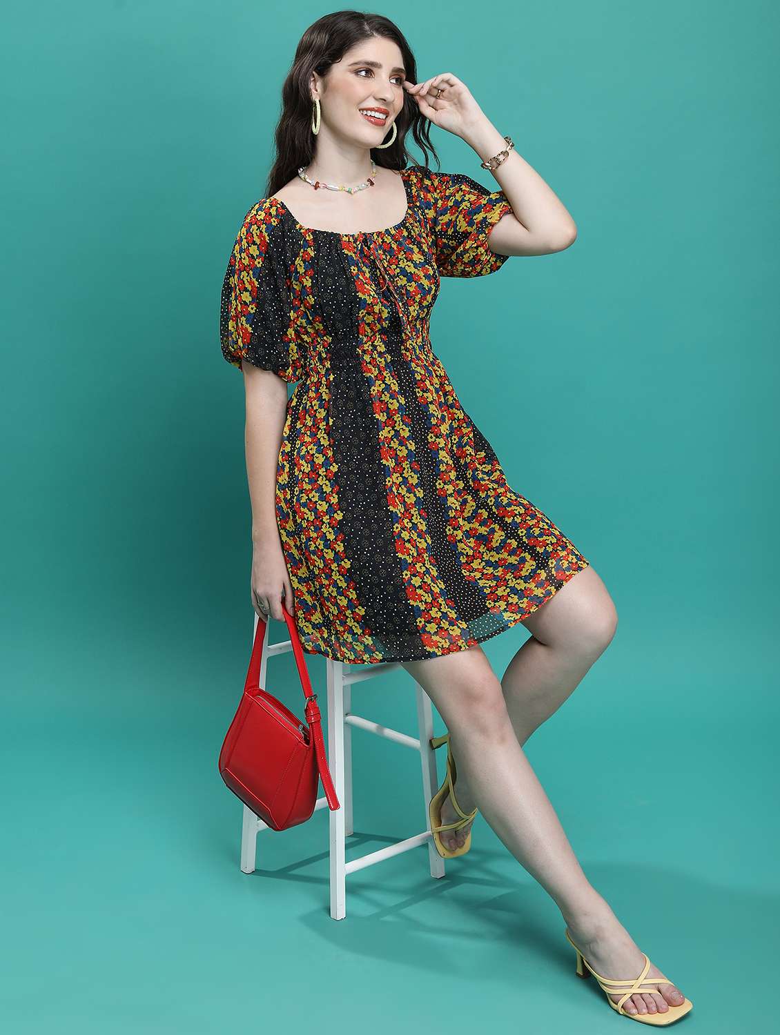 multicolored floral printed fit & flare dress - 21375805 -  Standard Image - 4