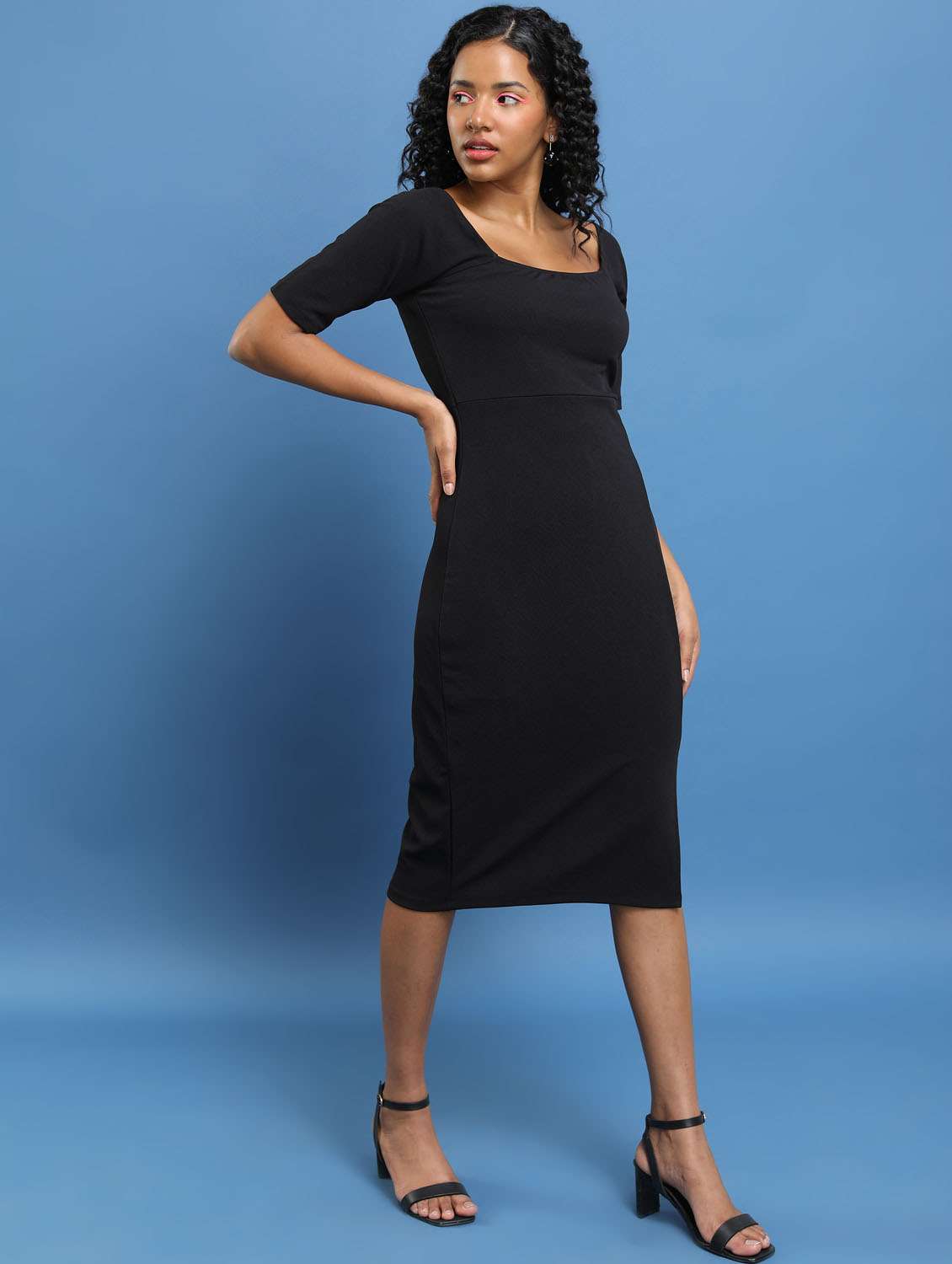 black cotton blend bodycon dress - 21375807 -  Standard Image - 1