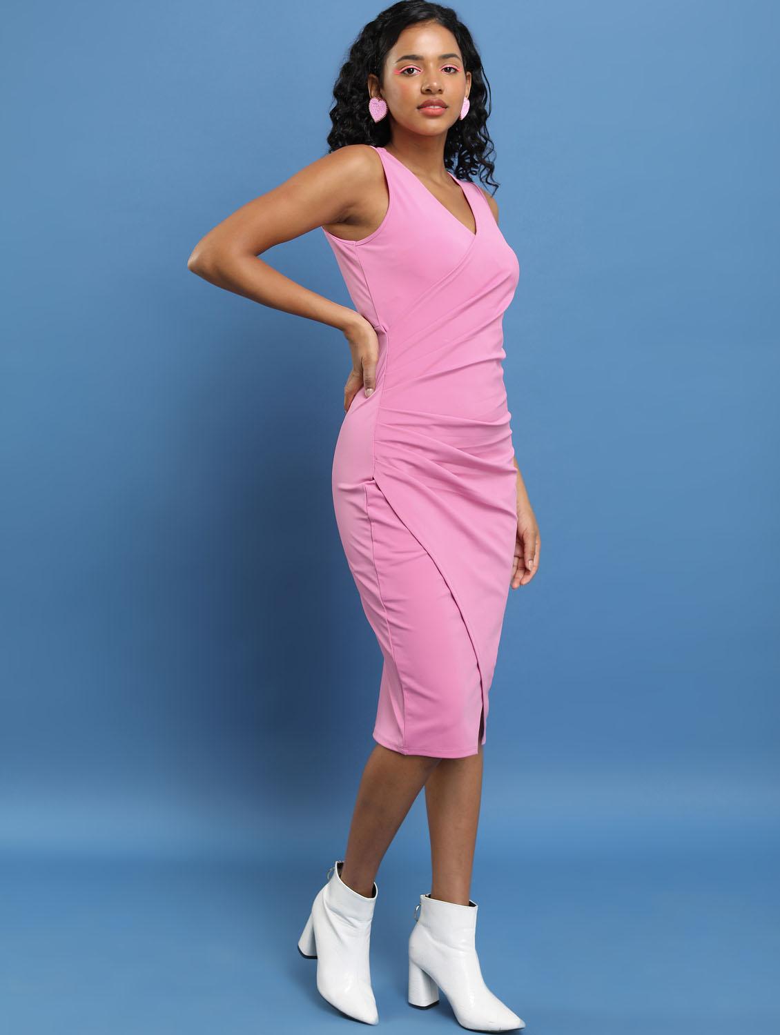 pink cotton blend wrap dress - 21375809 - Standard Image - 1