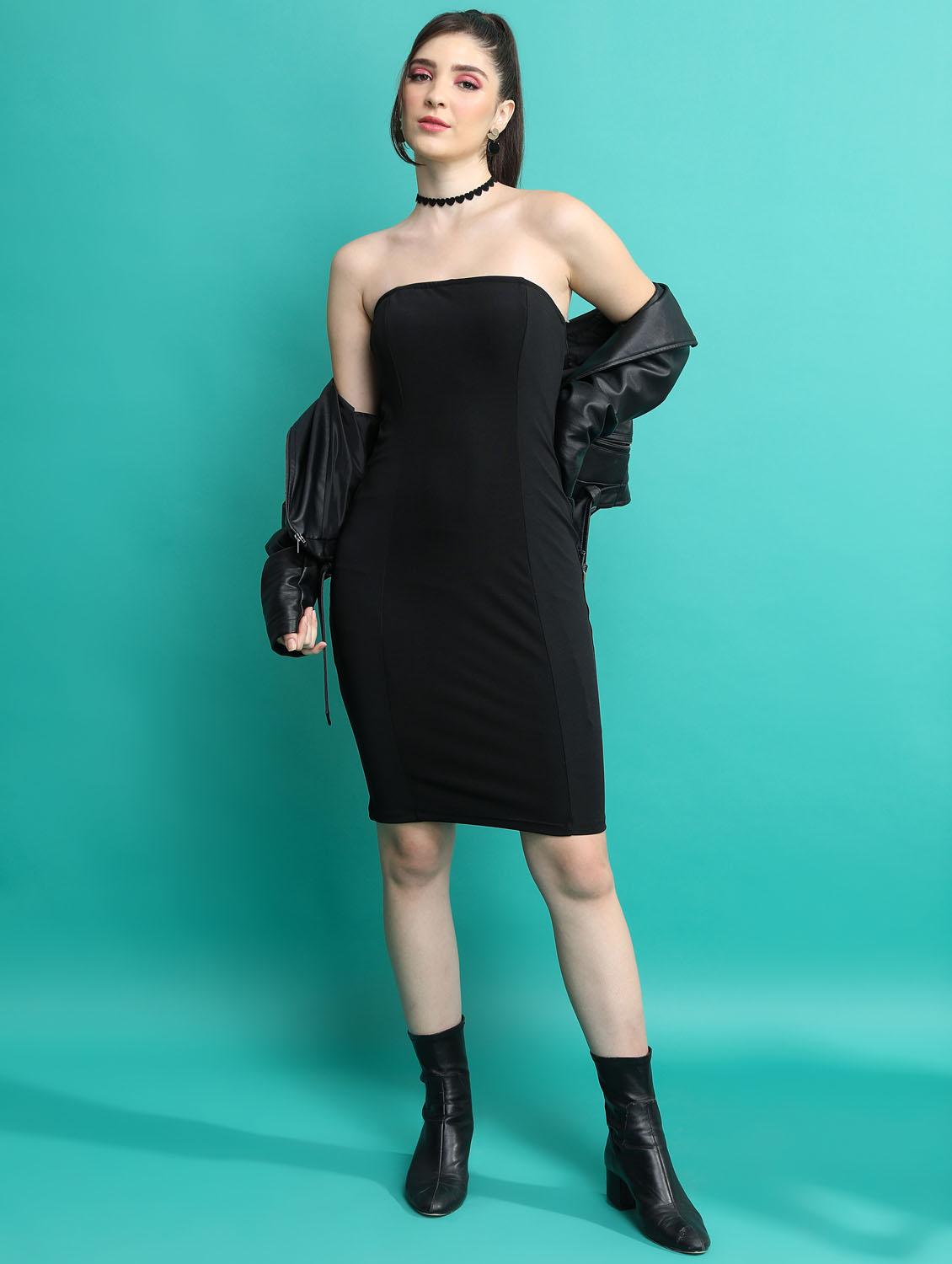black cotton blend tube bodycon dress - 21375816 - Standard Image - 4