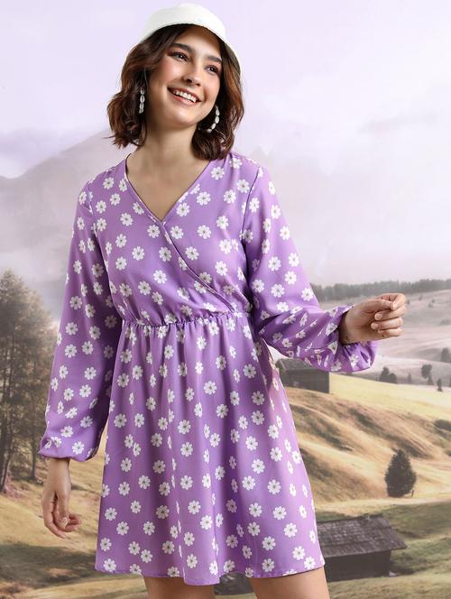 women purple cotton blend a-line dress - 21375822 - Standard Image - 0