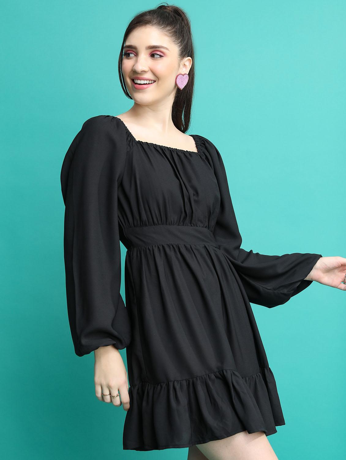black solid fit & flare dress - 21375827 - Standard Image - 1