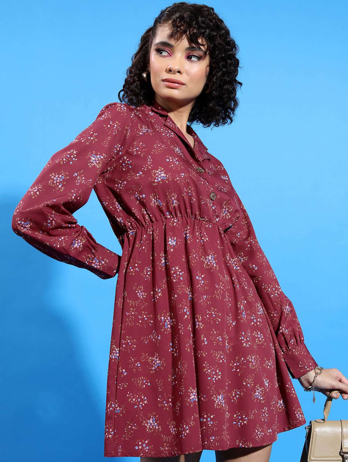 women maroon cotton blend a-line dress - 21375829 -  Standard Image - 1