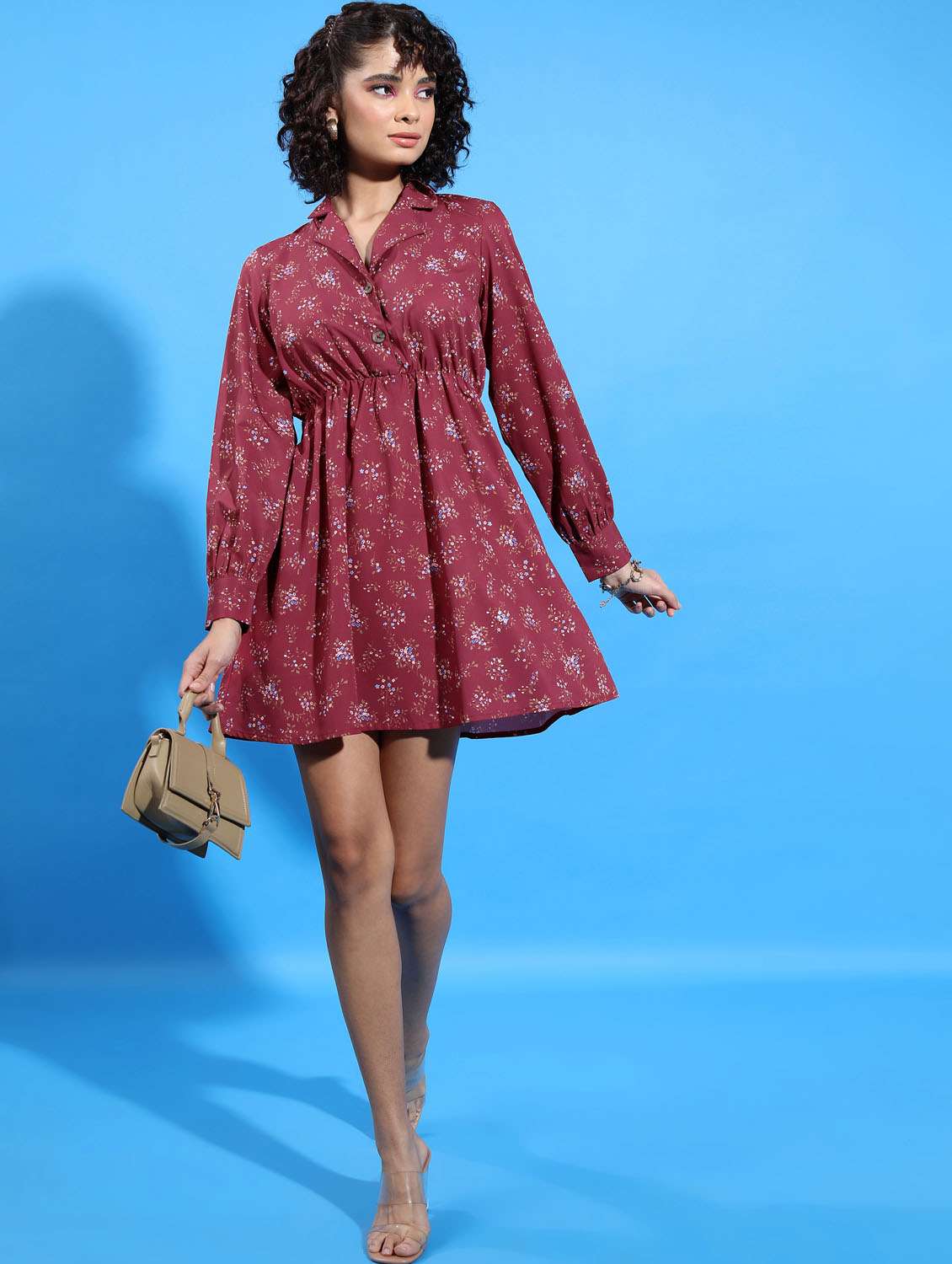 women maroon cotton blend a-line dress - 21375829 -  Standard Image - 4