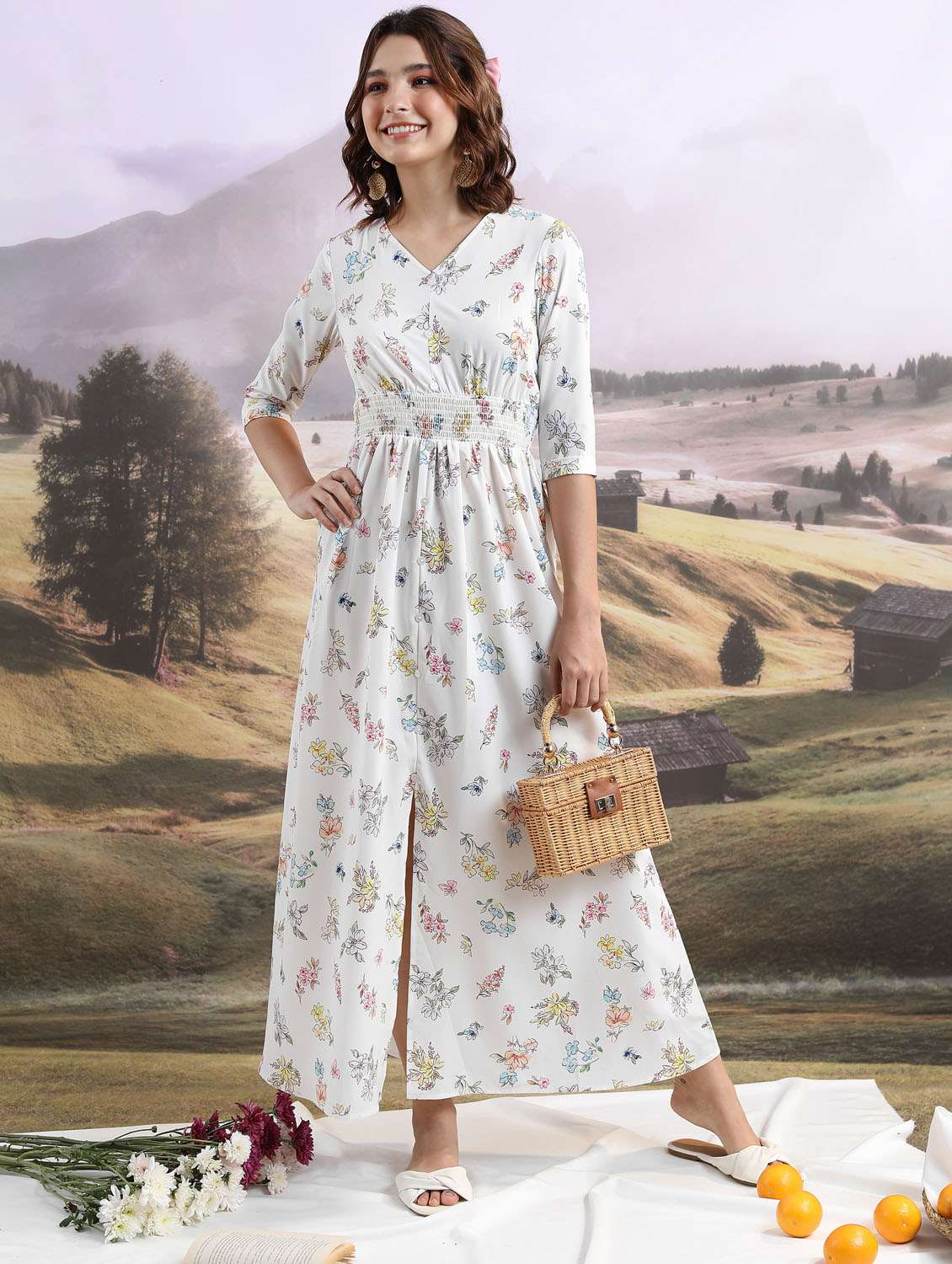 off white cotton blend aline dress - 21375832 - Zoom Image - 0