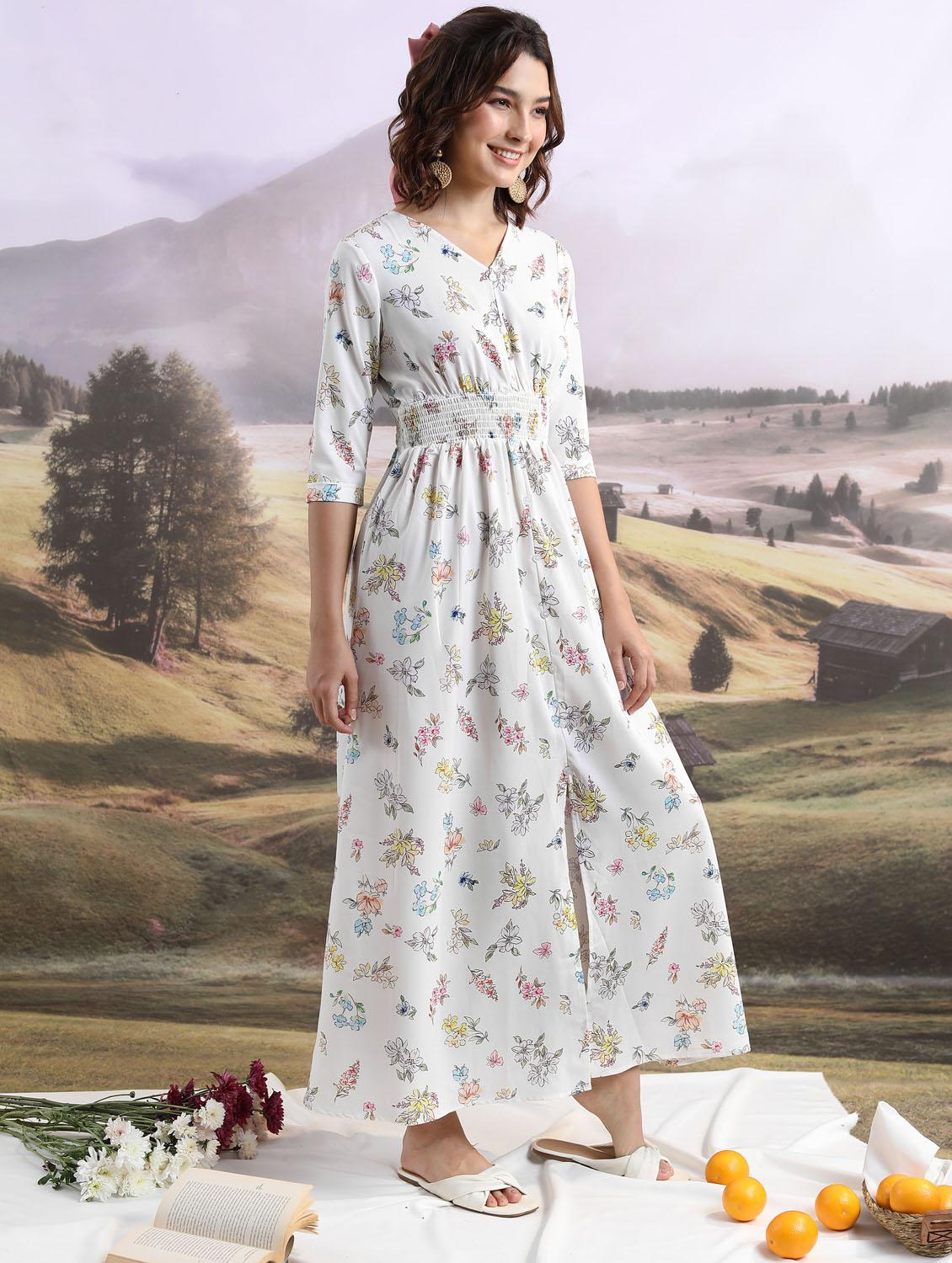 off white cotton blend aline dress - 21375832 - Standard Image - 1