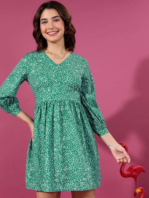 women green cotton blend a-line dress - 21375836 - Standard Image - 0
