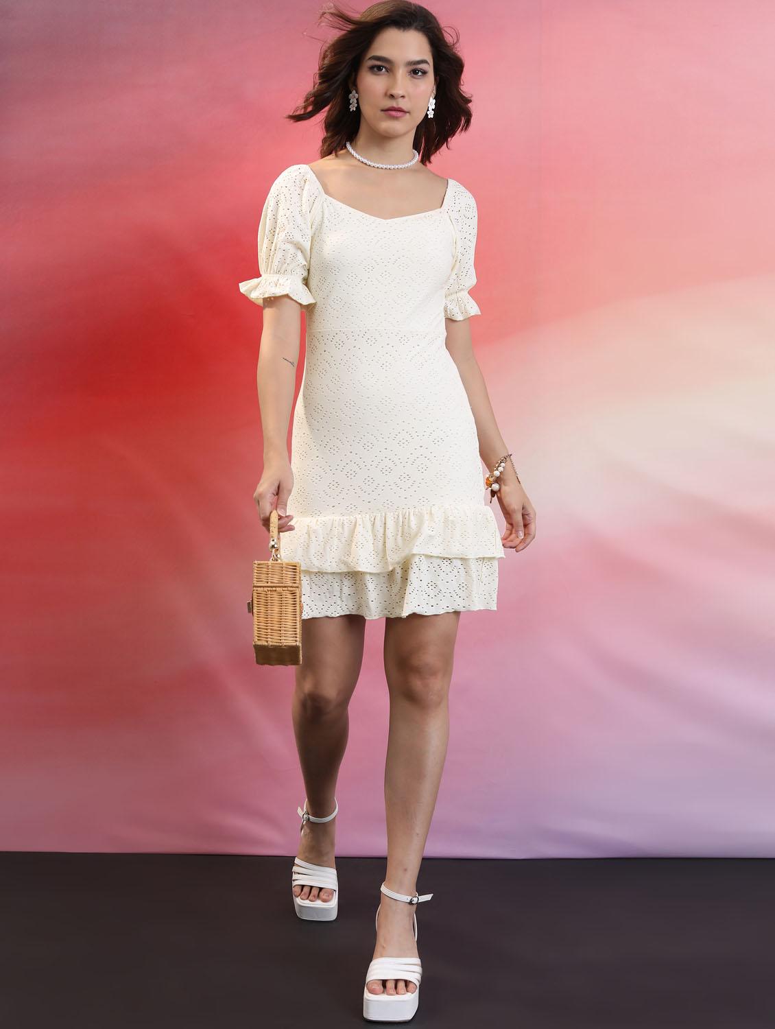 women cream self design sheath dress - 21375844 -  Standard Image - 1