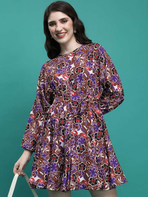 women brown cotton blend fit & flare dress - 21375852 -  Standard Image - 0