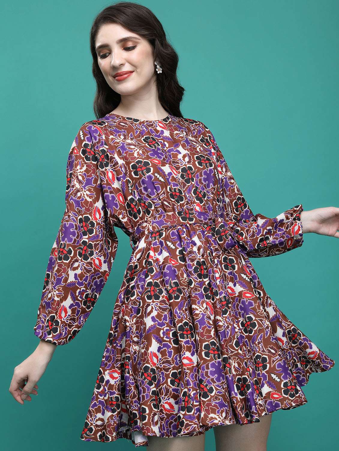 women brown cotton blend fit & flare dress - 21375852 -  Standard Image - 1