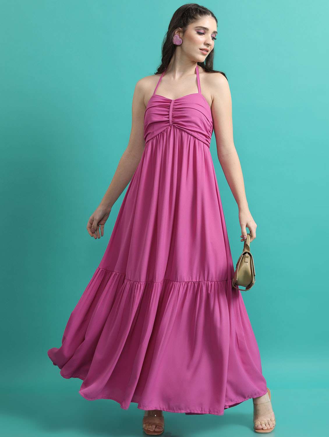 pink solid a-line dress
