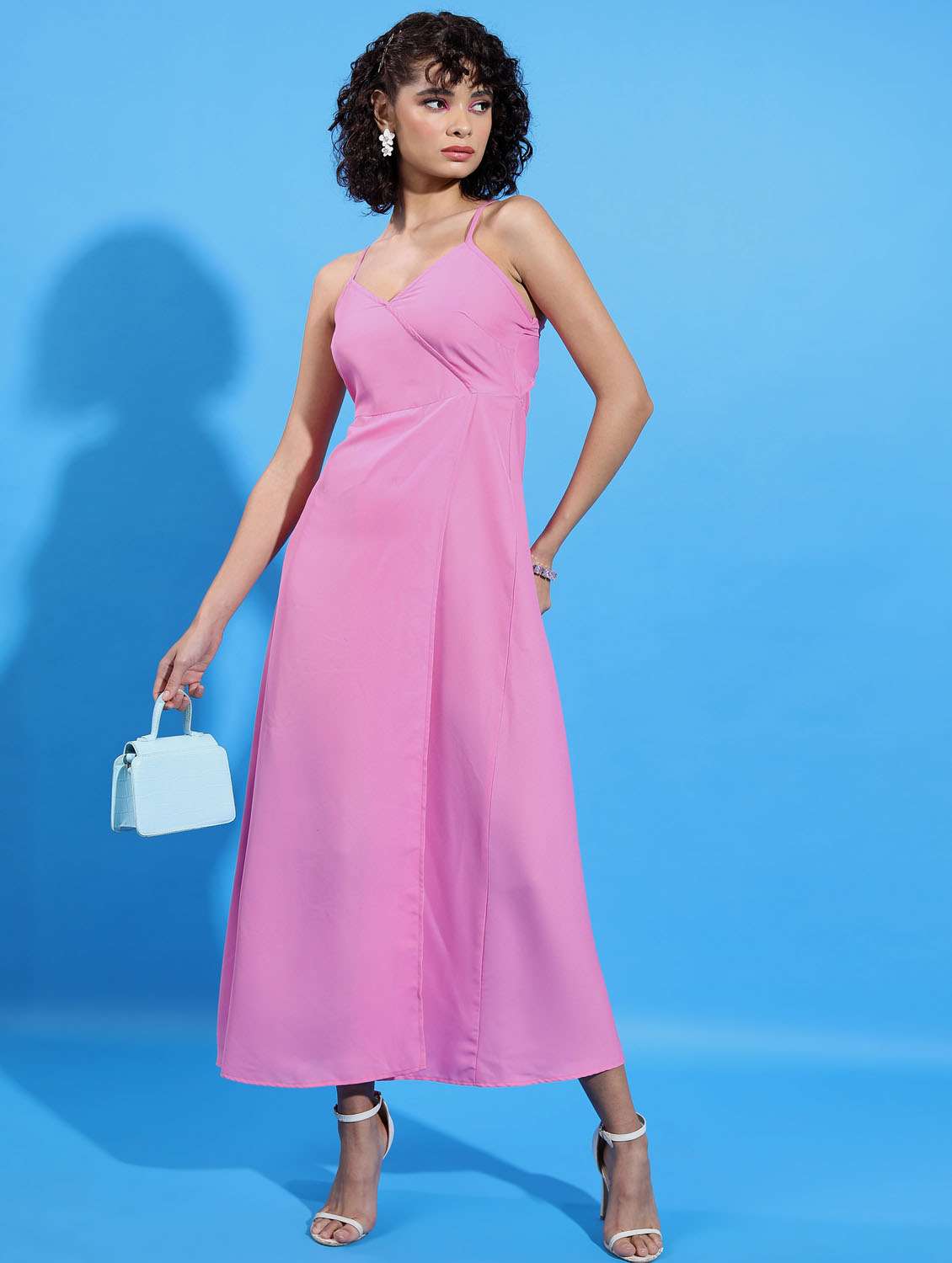 pink solid a-line dress