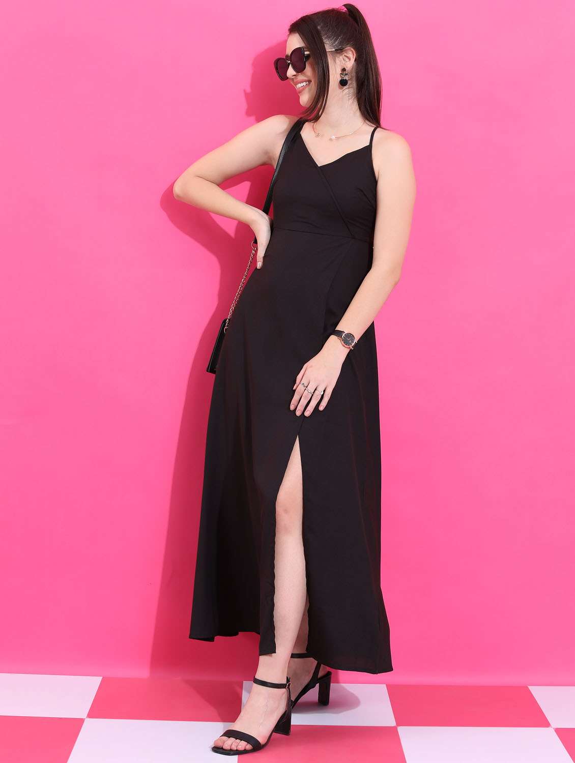black solid a-line dress - 21375866 -  Standard Image - 1