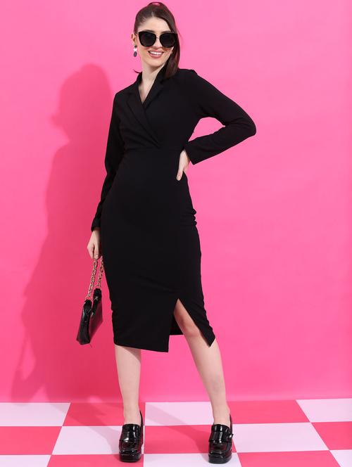 black solid wrap dress - 21375875 -  Standard Image - 0