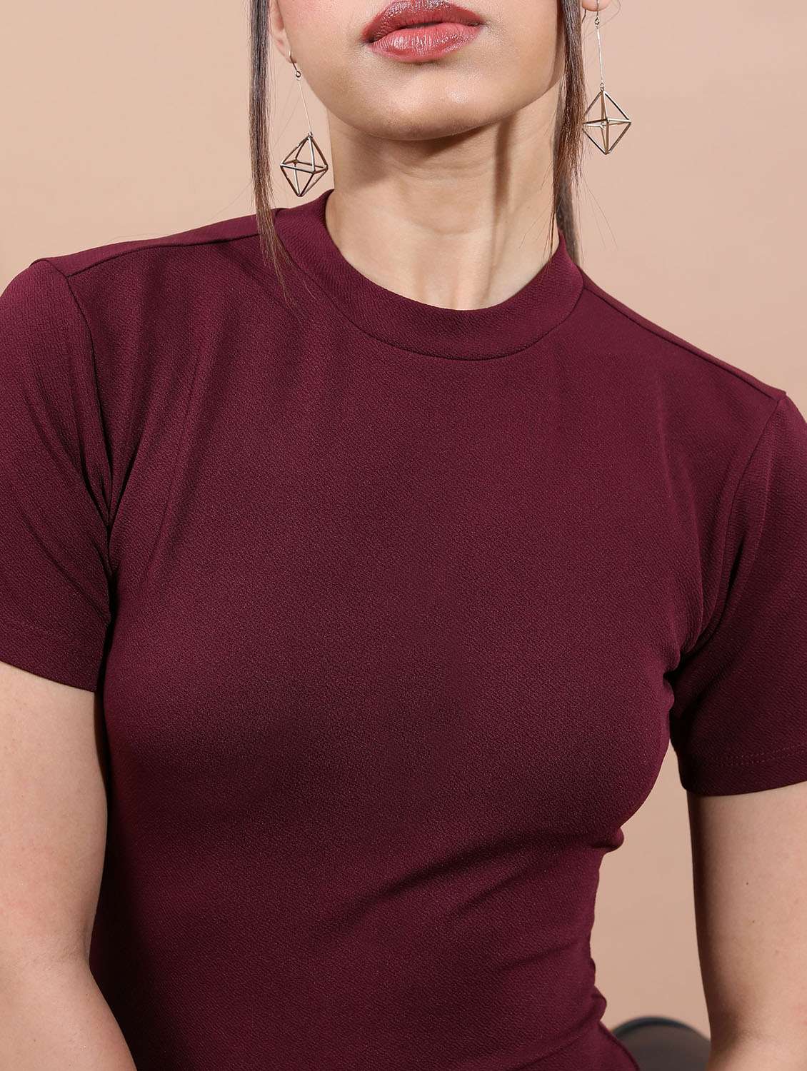 burgundy solid bodycon dress - 21375892 -  Standard Image - 4