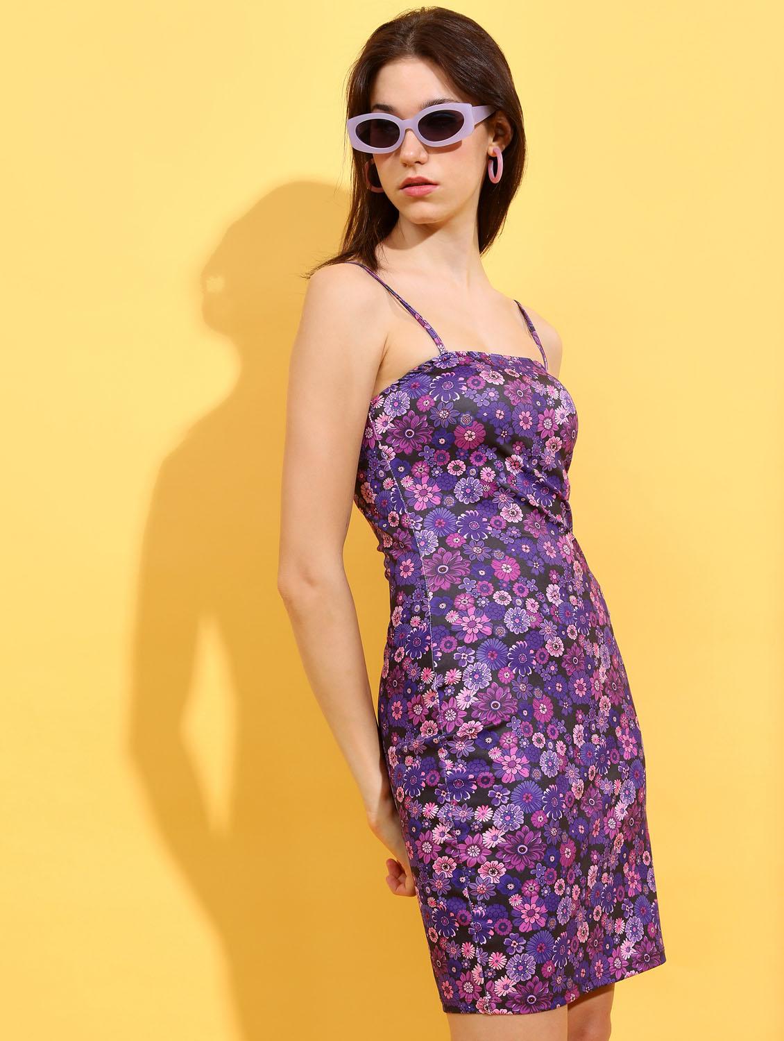 multicolored floral printed bodycon dress - 21375897 -  Standard Image - 1