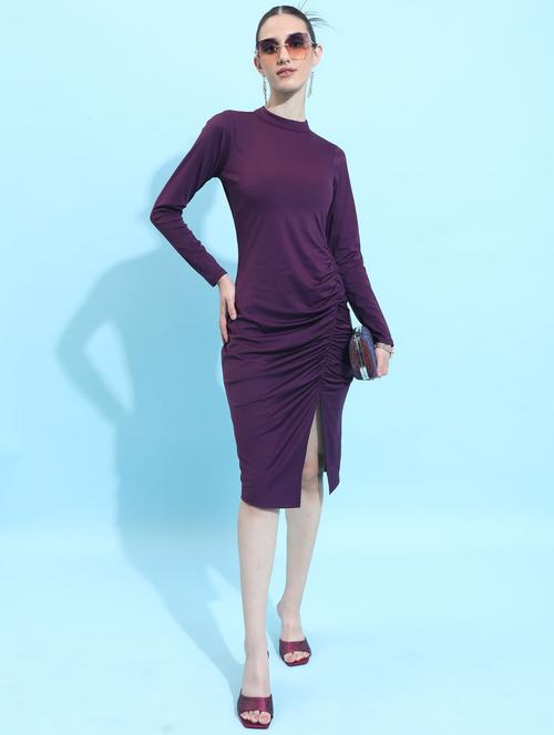 women purple cotton blend bodycon dress - 21375915 -  Standard Image - 0