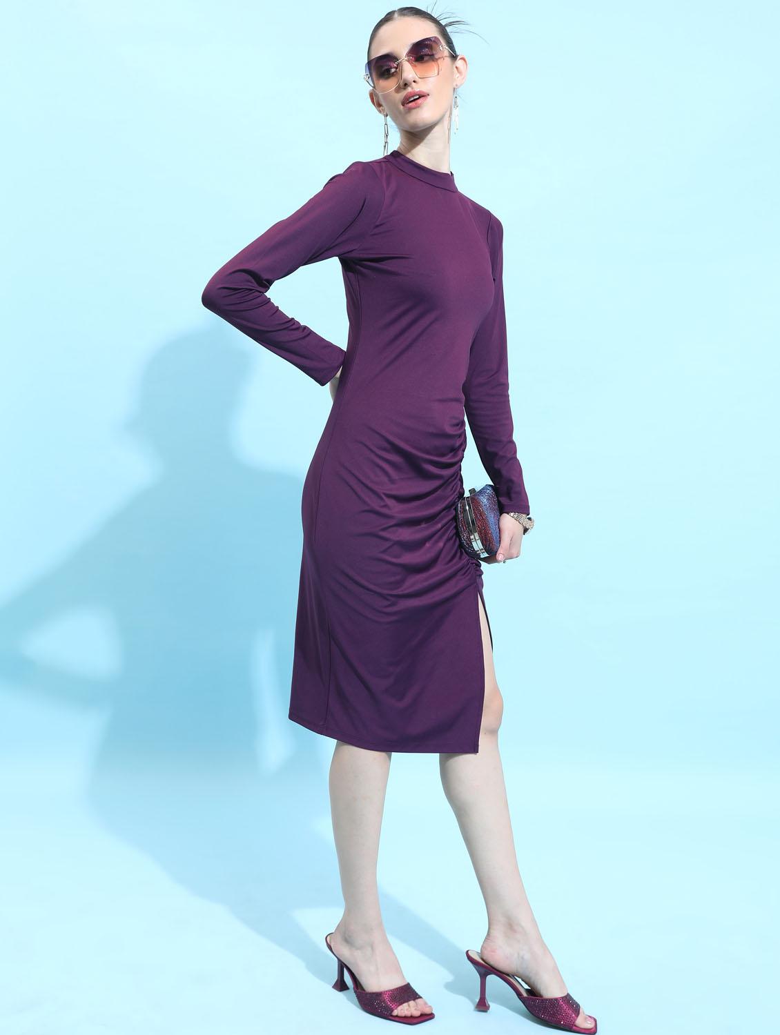 women purple cotton blend bodycon dress - 21375915 -  Standard Image - 1