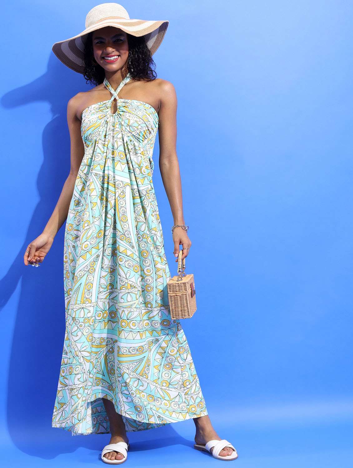 green printed a-line dress