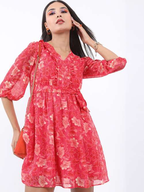 pink floral printed blouson dress - 21375941 -  Standard Image - 0