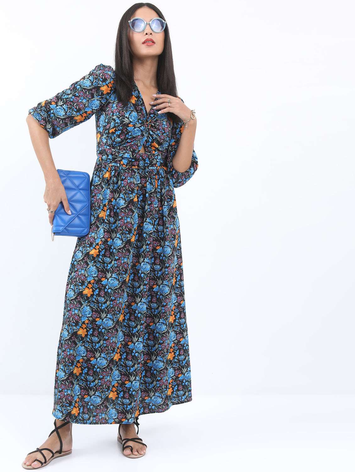 multicolored floral printed a-line dress