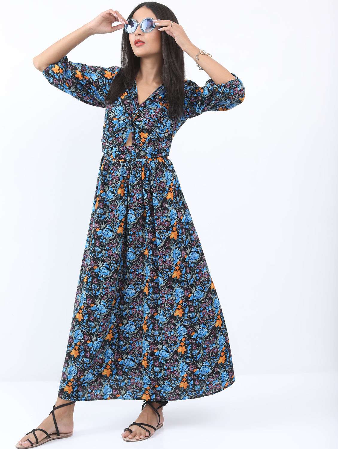 multicolored floral printed a-line dress - 21375942 -  Standard Image - 1