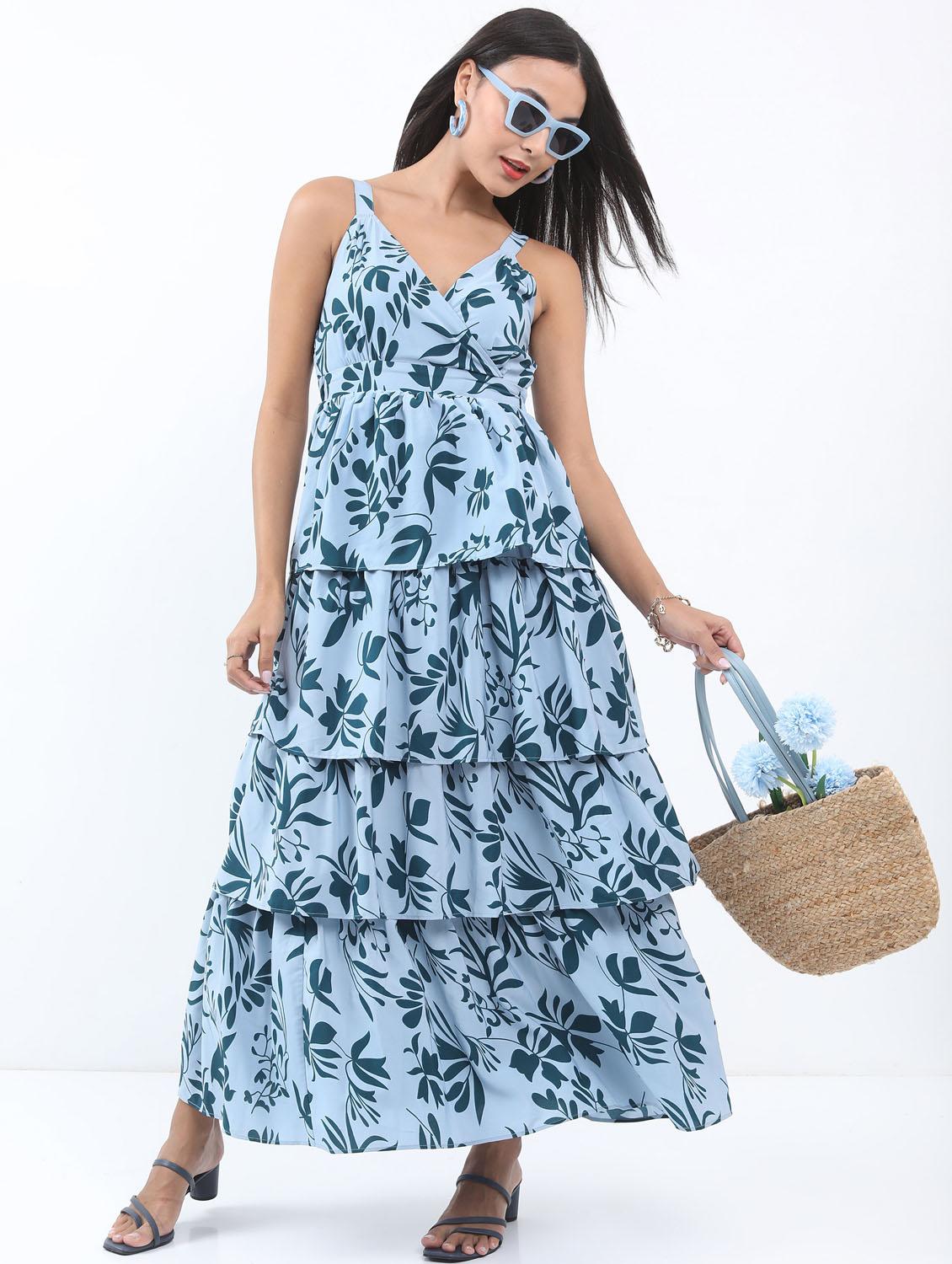 blue floral printed layered dress - 21375946 -  Zoom Image - 0