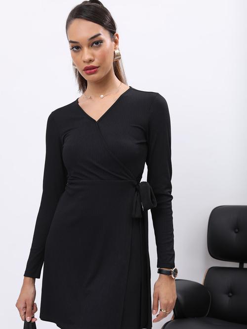 black solid wrap dress - 21375950 -  Standard Image - 0
