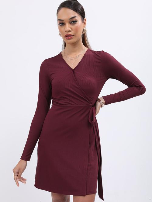burgundy solid wrap dress - 21375953 - Standard Image - 0