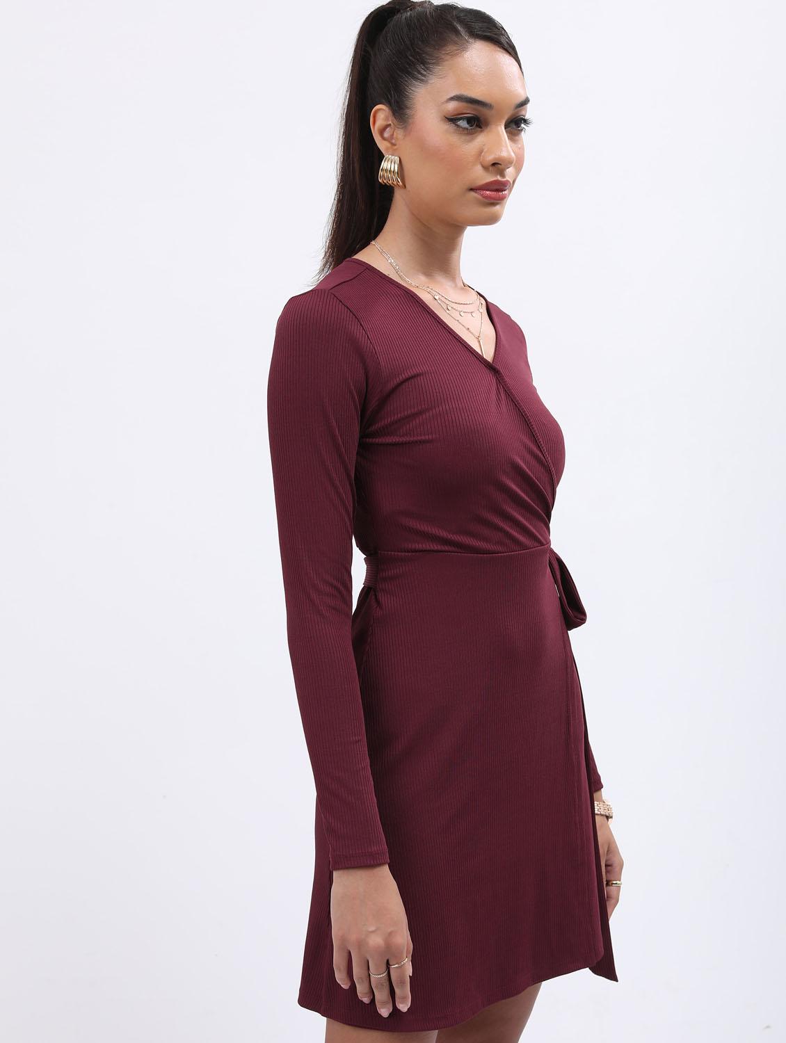 burgundy solid wrap dress - 21375953 - Standard Image - 1