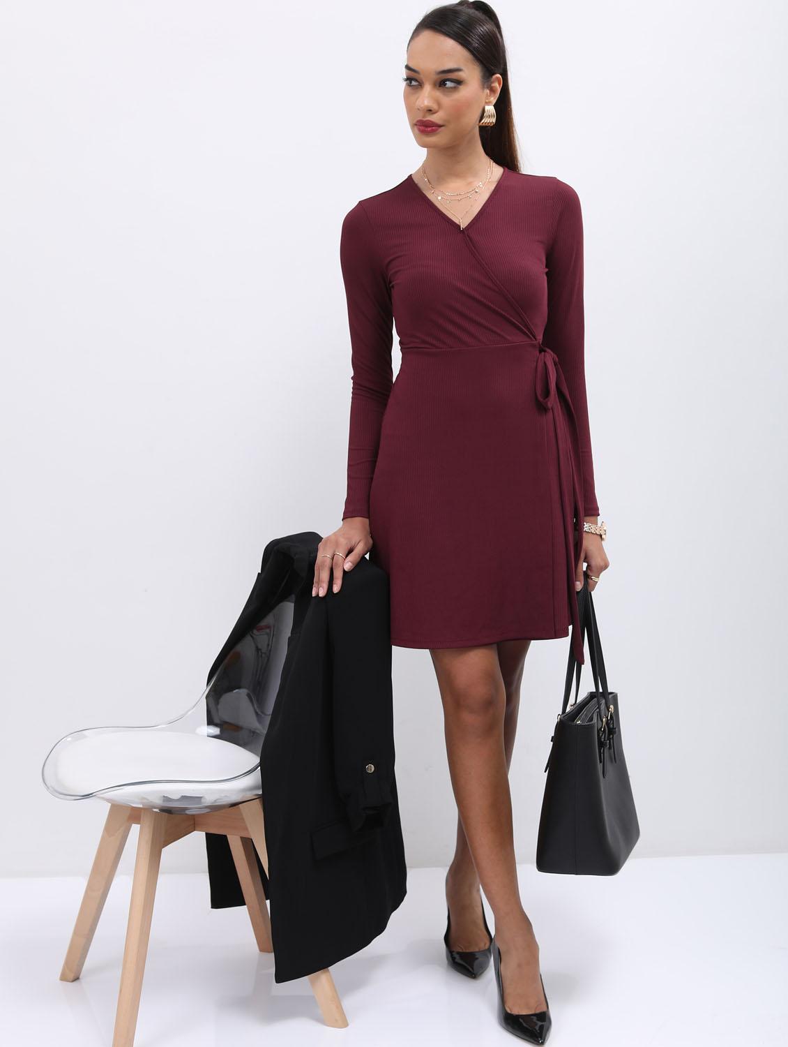 burgundy solid wrap dress - 21375953 - Standard Image - 4