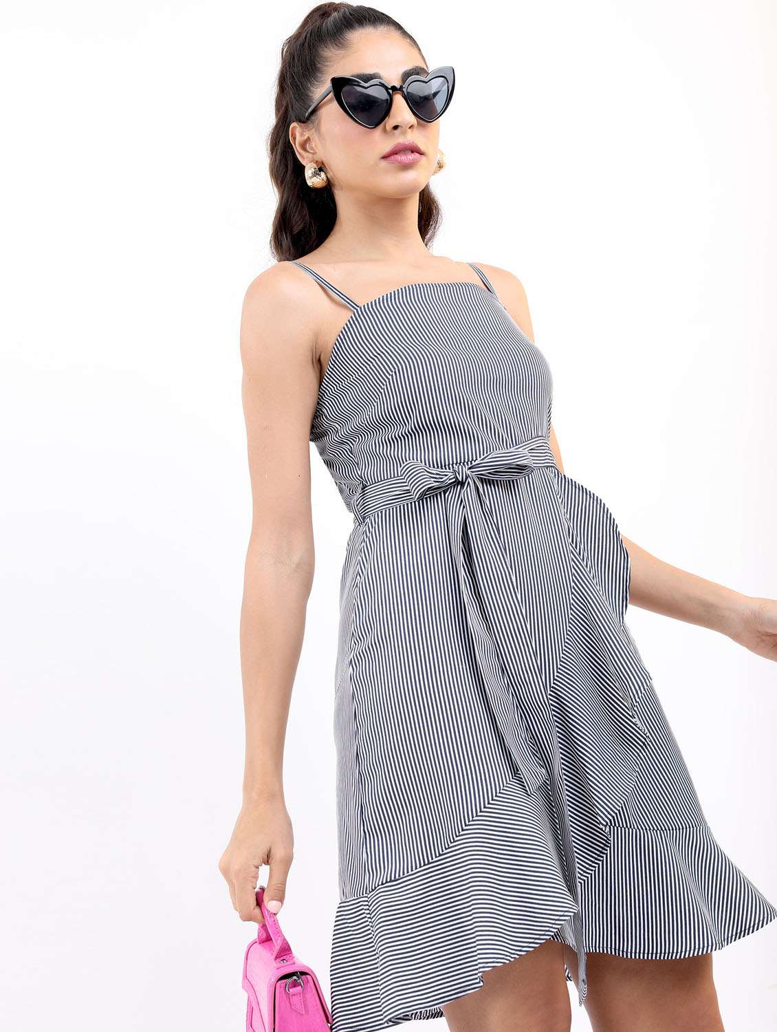 navy blue stripes fit & flare dress - 21375989 - Standard Image - 1