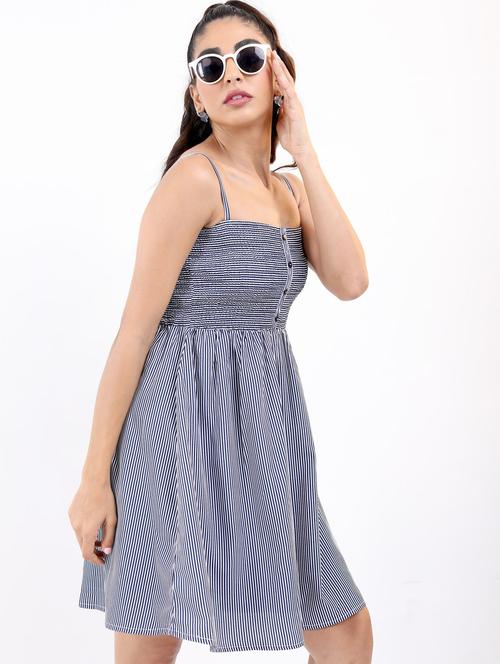 women navy blue striped a-line dress - 21375993 - Standard Image - 0