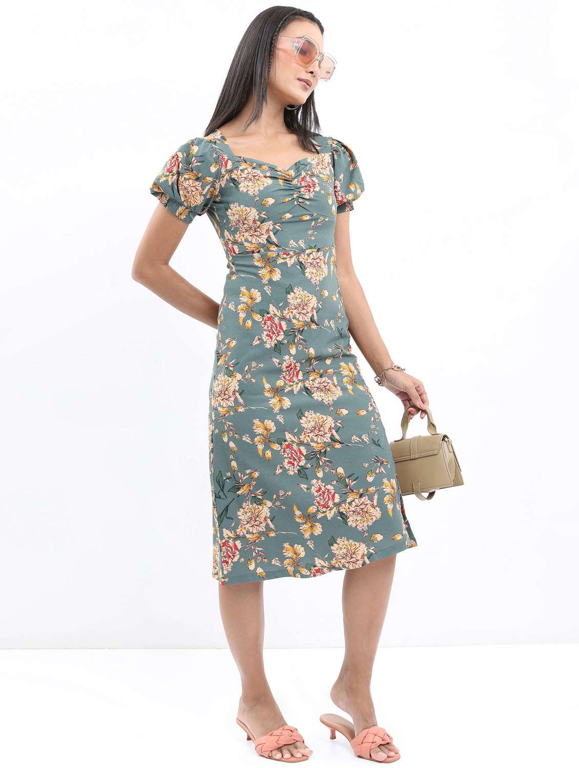 green floral printed bodycon dress - 21375999 -  Standard Image - 1