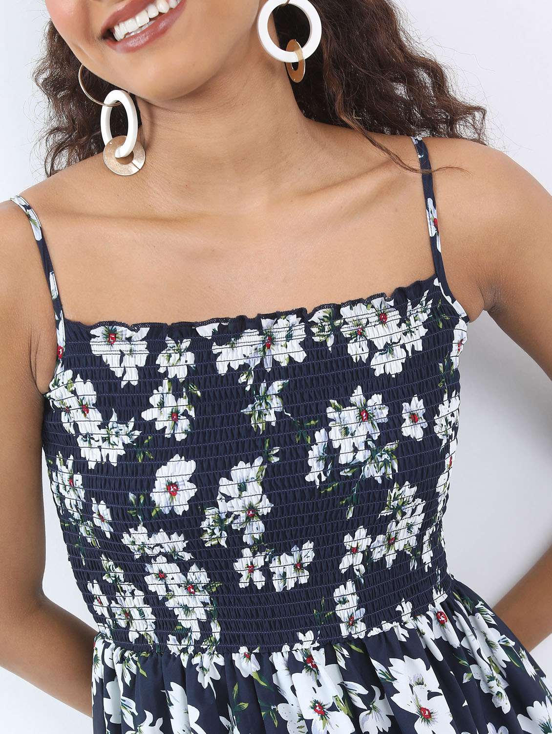 navy blue floral printed a-line dress - 21376000 -  Standard Image - 4