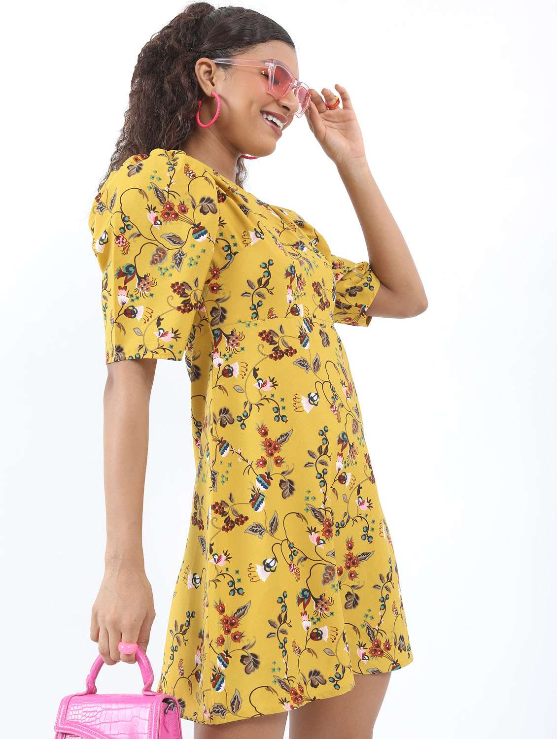 women yellow cotton blend a-line dress - 21376002 -  Standard Image - 1