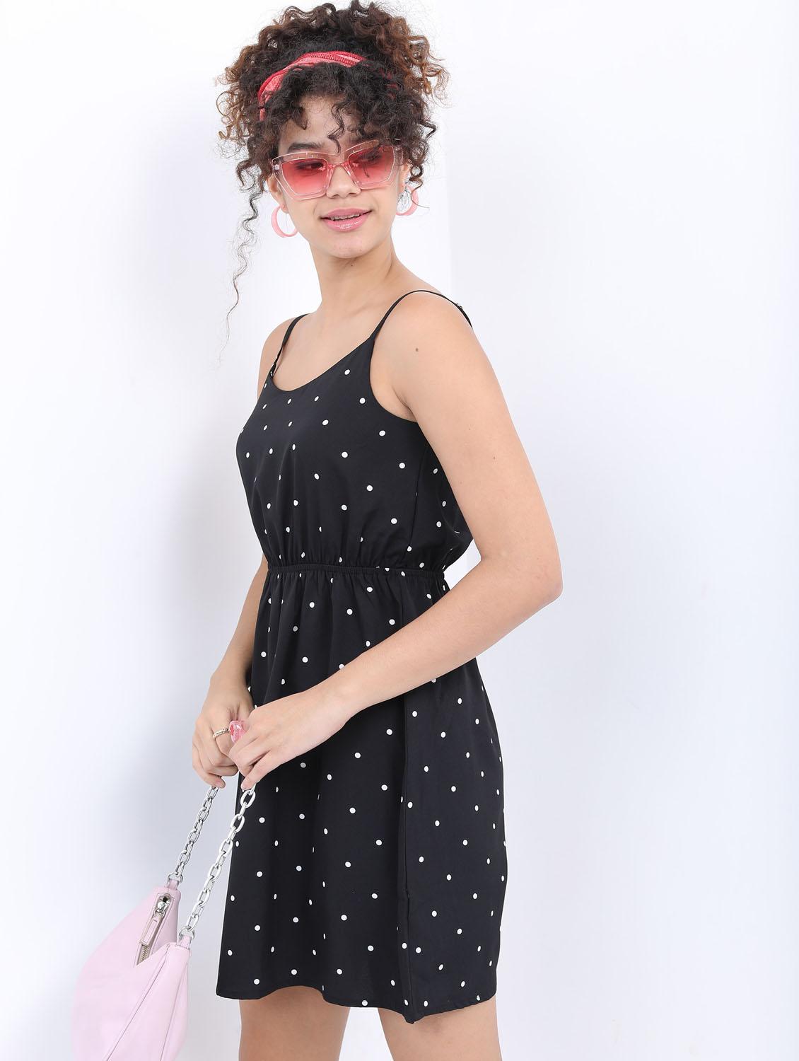 black polka dot a-line dress - 21376007 - Standard Image - 1