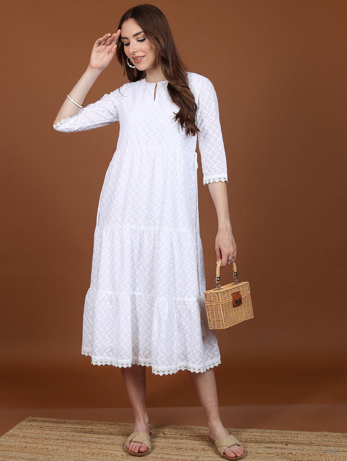 women white cotton blend a-line dress - 21376012 -  Zoom Image - 0