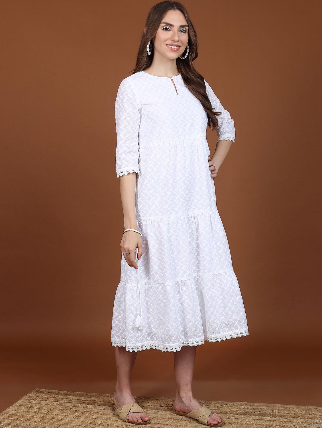 women white cotton blend a-line dress - 21376012 - Standard Image - 1