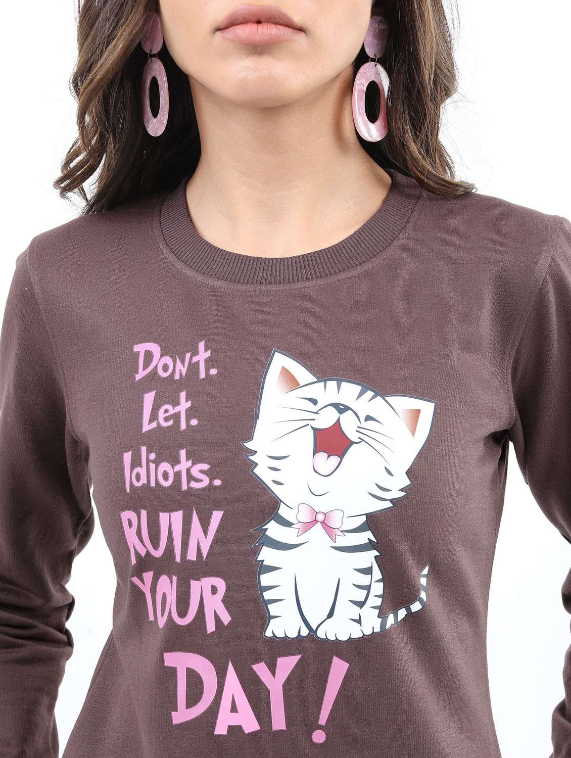 women brown front print sweatshirt - 21376029 -  Standard Image - 4